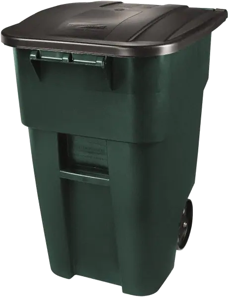 A green wheeled trash and recycling container of the kind delivered to customers.